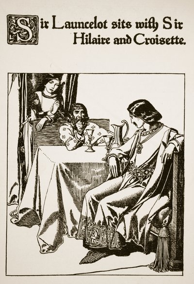 Sir Launcelot zit met Sir Hilaire en Croisette, illustratie uit 