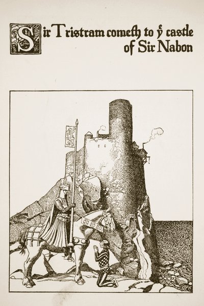 Sir Tristram komt naar het kasteel van Sir Nabon, illustratie uit 