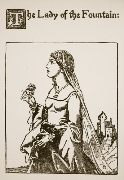 De Dame van de Fontein, illustratie uit Het Verhaal van Sir Launcelot en zijn Metgezellen, 1907 door Howard Pyle