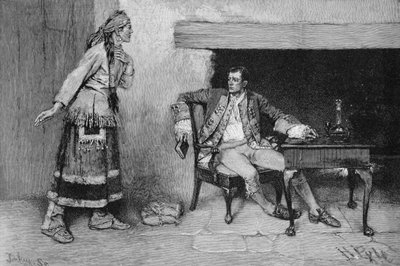 De Ojibway-maagd onthult Pontiacs complot, gegraveerd door John Tinkey, illustratie uit 