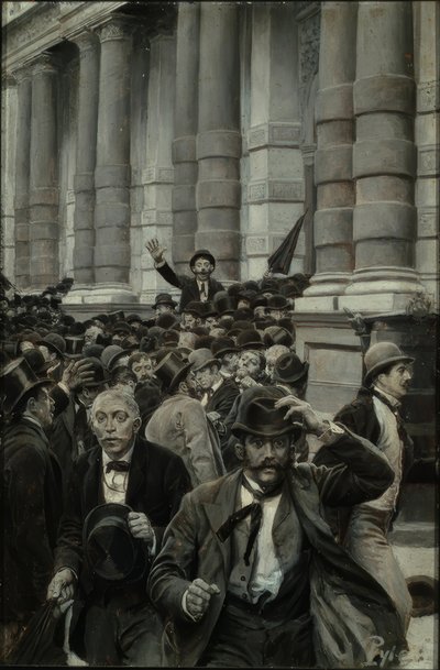 De stormloop van de New York Stock Exchange op 18 september 1873 door Howard Pyle