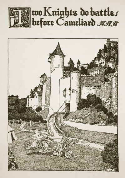 Twee ridders vechten voor Cameliard, illustratie uit 