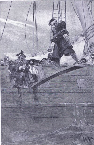 Over de plank lopen, uit Howard Pyles Book of Pirates gepubliceerd door Harper & Bros, 1921 door Howard Pyle