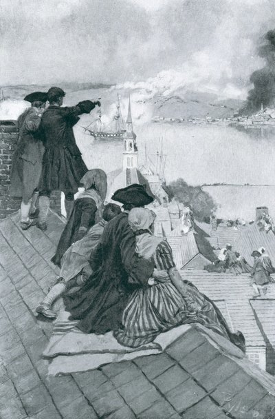 Kijken naar het gevecht bij Bunker Hill, illustratie uit 