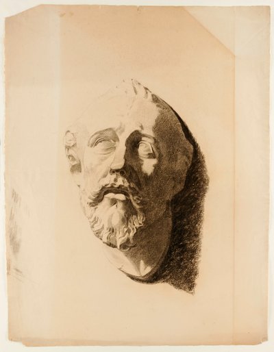 Tekening van afgietsel van mannelijk hoofd door Howard Russell Butler