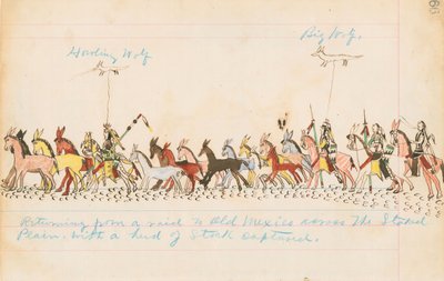 Terugkeer van een overval naar Oud-Mexico over de Staked Plains met een kudde gestolen vee, 1874-75 door Howling Wolf
