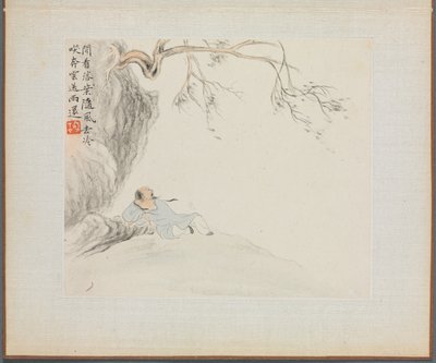 Album van Landschapsschilderijen ter Illustratie van Oude Gedichten: Een Man Ligt..., 1700s door Hua Yan