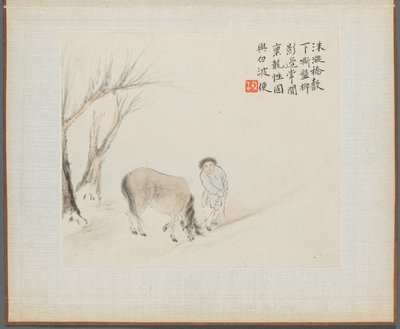 Album van Landschapsschilderijen die Oude Gedichten Illustreren: Een Man en een Paard bij een Stroom door Hua Yan