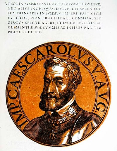 Medailleportret van Karel V, Heilige Roomse Keizer door Hubert (after) Goltzius
