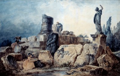 De cartoonisten (naar Hubert Robert) door Hubert (after) Robert