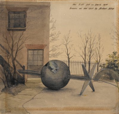 Gevallen tijdsbal in de binnenplaats van het Koninklijk Observatorium, Greenwich, dec 1855 door Hubert Airy