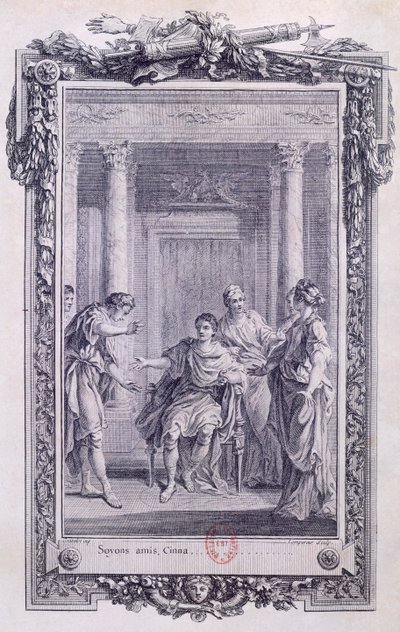 Cinna of De Genade van Augustus, tragedie door Pierre Corneille, gravure door Gravelot door Hubert Francois Gravelot