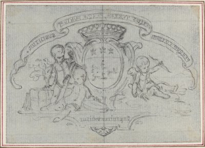 Wapen met drie putti door Hubert Francois Gravelot