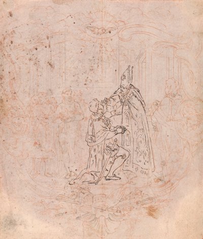 Ontwerp voor een Frontispice: Een Bisschop die een Eer Bewijst, Scène Binnen een Cartouche door Hubert Francois Gravelot