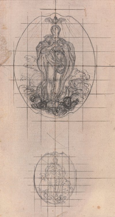 Ontwerp voor een medaille: figuur van de Maagd door Hubert Francois Gravelot