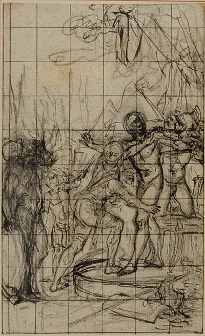 Vergrote studie voor een illustratie in Tacitus "Tiberius, of De zes eerste boeken van de Annalen", Boek 1, Deel 1. door Hubert Francois Gravelot