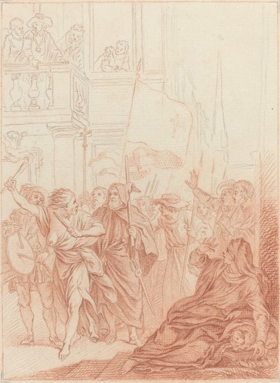 Mayenne die van ver hun dwaze onderneming ziet... door Hubert Francois Gravelot