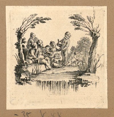 Print, Een groep kinderen drinkt door Hubert Francois Gravelot
