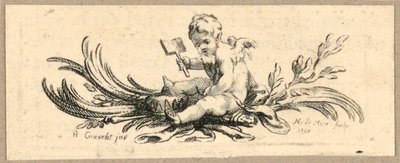 Print, Staartstuk, Putto met Schop door Hubert Francois Gravelot