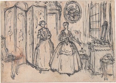Studie voor „Over de macht van de bewaker“, geëtste vignet in „Liederen in de opera Flora“ door Hubert Francois Gravelot
