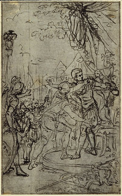 Studie voor een illustratie in Tacitus "Tiberius, of De zes eerste boeken van de Annalen" Boek I, Deel 1, 3e Studie door Hubert Francois Gravelot