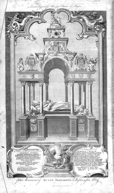 Het Monument van Koningin Elizabeth in Westminster Abbey, illustratie uit Rapin