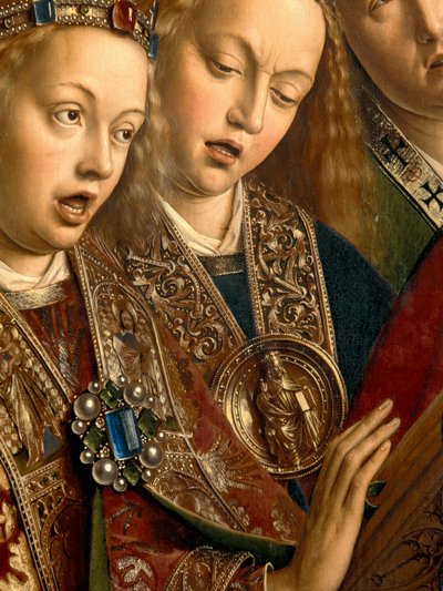 Detail van zingende engelen (detail) door Hubert & Jan van (1390 1441) Eyck