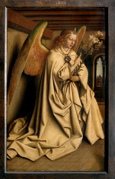 Aankondigende engel, van de buitenkant van de linker vleugel van het Gentse altaarstuk door Hubert & Jan van (1390 1441) Eyck