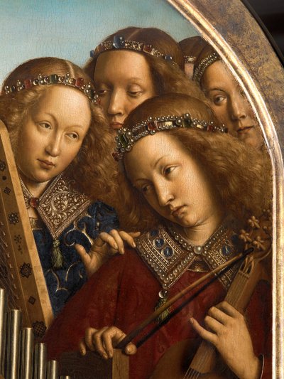 Engel muzikanten, detail van het Gentse Altaarstuk door Hubert & Jan van (1390 1441) Eyck