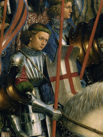Detail van St. George, van de Ridders van Christus, van de linkerkant van het Gentse altaarstuk door Hubert & Jan van (1390 1441) Eyck