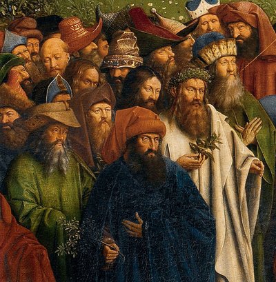 Detail van de Aanbidding van het Mystieke Lam, van het Gentse Altaarstuk, onderste helft van het centrale paneel door Hubert & Jan van (1390 1441) Eyck