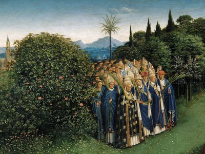 Detail van de Aanbidding van het Mystieke Lam, van het centrale paneel van het Gentse Altaarstuk (detail) door Hubert & Jan van (1390 1441) Eyck