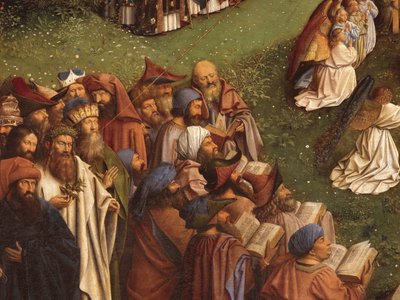 Detail (Aanbidding van het mystieke lam, middenpaneel van het Gentse altaarstuk) door Hubert & Jan van (1390 1441) Eyck