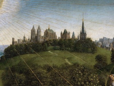 Detail van de Aanbidding van het Mystieke Lam, van het centrale paneel van het Gentse altaarstuk door Hubert & Jan van (1390 1441) Eyck