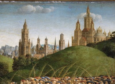 Detail van de aanbidding van het mystieke lam, van het centrale paneel van het Gentse altaarstuk (detail) door Hubert & Jan van (1390 1441) Eyck