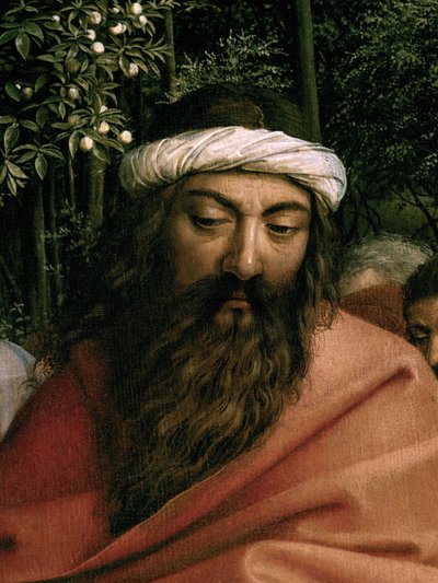 De pelgrims geleid door St. Christoffel (detail) door Hubert & Jan van (1390 1441) Eyck
