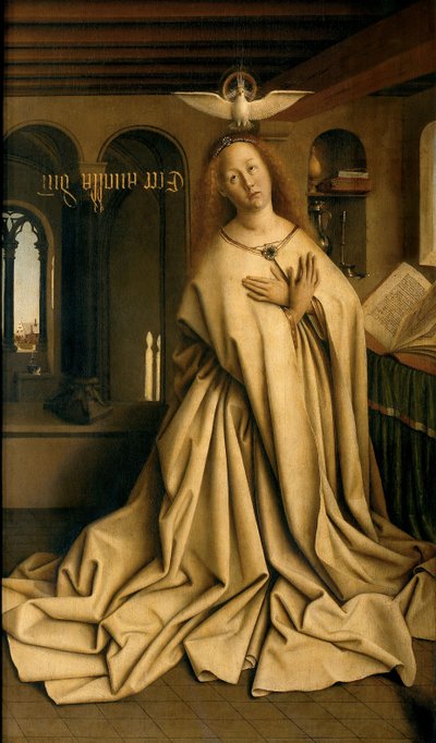 Maagd Annunciate, van de buitenkant van het rechterpaneel van het Gentse altaarstuk door Hubert & Jan van (1390 1441) Eyck