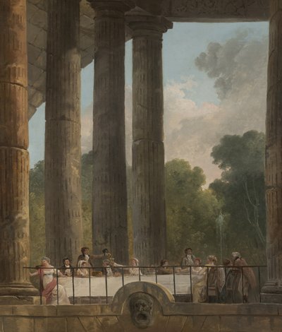 Een banket in de ruïnes van een tempel door Hubert Robert