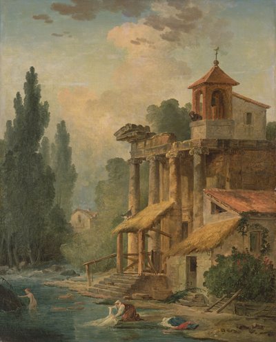 Een Caprice met een Hermitage, 1796 door Hubert Robert