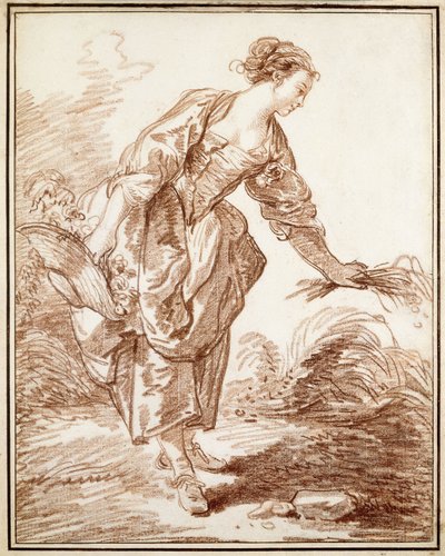 Een Herderin die Bloemen Plukt door Hubert Robert