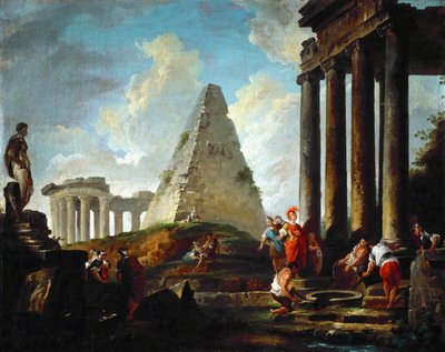 Alexander de Grote voor het Graf van Achilles door Hubert Robert