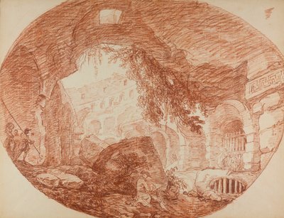 Een kunstenaar in de ruïnes van het Colosseum door Hubert Robert