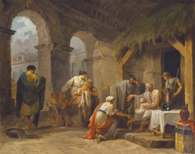 Belisarius ontvangt de gastvrijheid van een boer die onder zijn bevel heeft gewerkt, 1787 door Hubert Robert