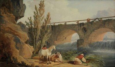 Brug over een waterval door Hubert Robert