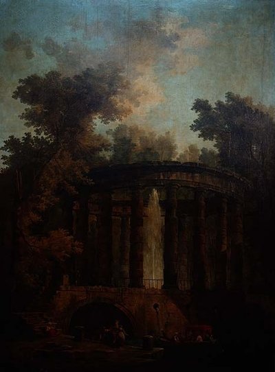 Capriccio van een Fontein in een Circulaire Colonnade door Hubert Robert