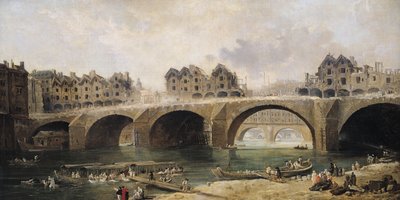 Sloop van de Huizen op de Notre-Dame Brug, c.1786 door Hubert Robert