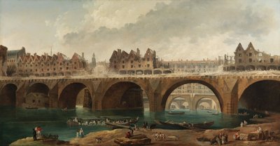 De afbraak van de huizen op de Pont Notre-Dame in Parijs door Hubert Robert