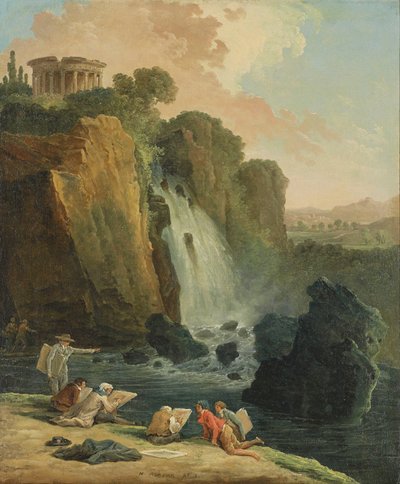 Tekenaars in Tivoli (olieverf op doek) door Hubert Robert