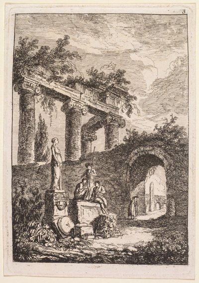 Avonden in Rome: Het Standbeeld voor Ruïnes door Hubert Robert