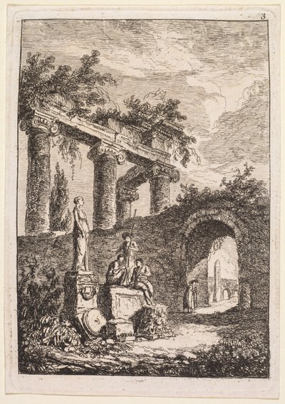 Avonden in Rome: Het standbeeld voor ruïnes, 1763-1764 door Hubert Robert